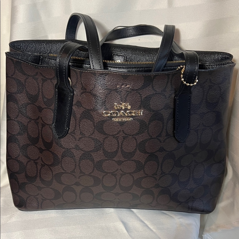 Coach Dark Brown and Black Signature Tote